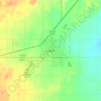 Mappa topografica Hugoton, altitudine, rilievo