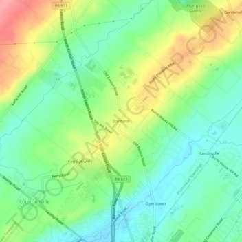 Mappa topografica Danboro, altitudine, rilievo