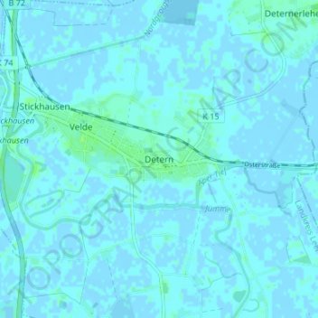 Mappa topografica Detern, altitudine, rilievo