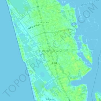 Mappa topografica Elamkunnapuzha, altitudine, rilievo