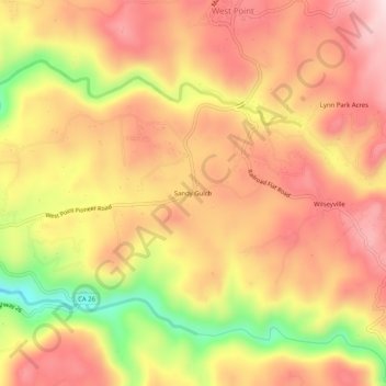 Mappa topografica Sandy Gulch, altitudine, rilievo