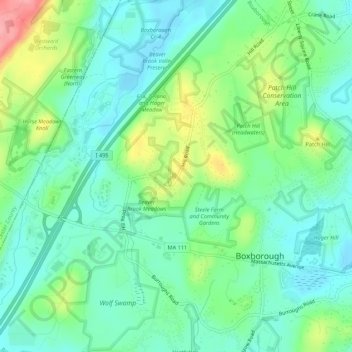 Mappa topografica Boxboro, altitudine, rilievo