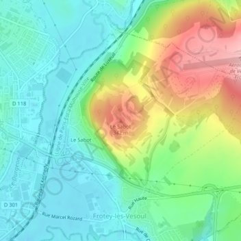 Mappa topografica Le Sabot, altitudine, rilievo