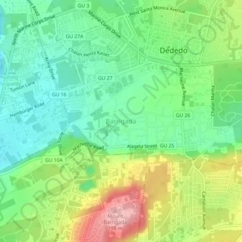 Mappa topografica Barrigada, altitudine, rilievo