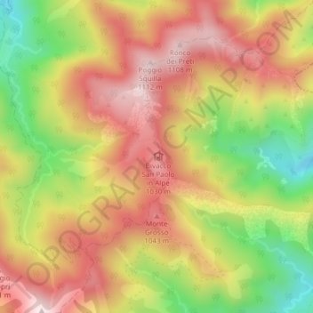 Mappa topografica San Paolo in Alpe, altitudine, rilievo