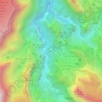 Mappa topografica Cayenne, altitudine, rilievo