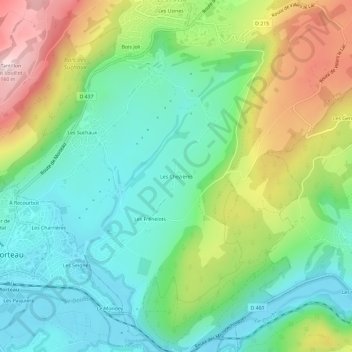 Mappa topografica Les Chezières, altitudine, rilievo