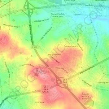 Mappa topografica Terrace Manor, altitudine, rilievo