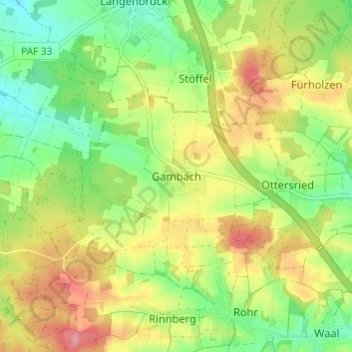 Mappa topografica Gambach, altitudine, rilievo