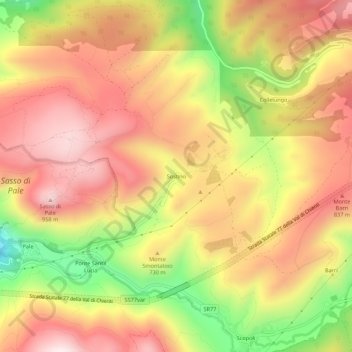 Mappa topografica Sostino, altitudine, rilievo