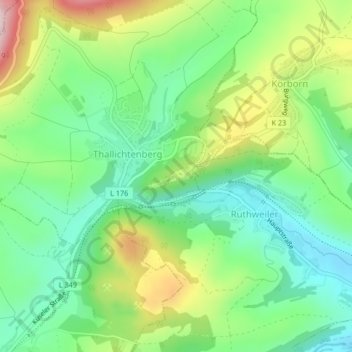 Mappa topografica Burg Lichtenberg, altitudine, rilievo