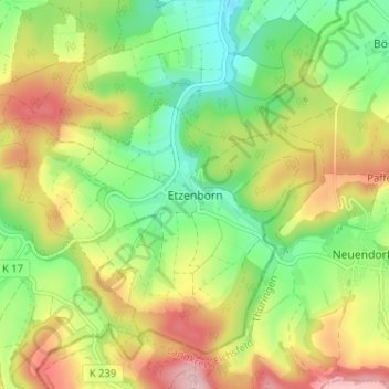 Mappa topografica Etzenborn, altitudine, rilievo