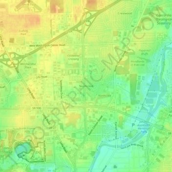 Mappa topografica Northcrest, altitudine, rilievo