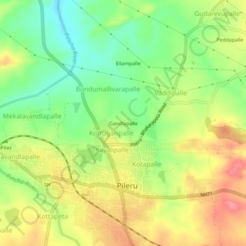 Mappa topografica Gandlapalle, altitudine, rilievo