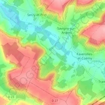Mappa topografica Prin, altitudine, rilievo