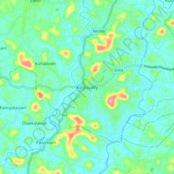 Mappa topografica Koduvally, altitudine, rilievo