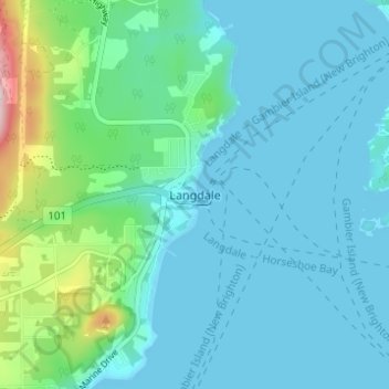 Mappa topografica Langdale, altitudine, rilievo