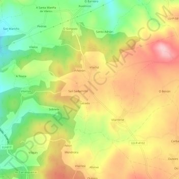 Mappa topografica A Portela, altitudine, rilievo