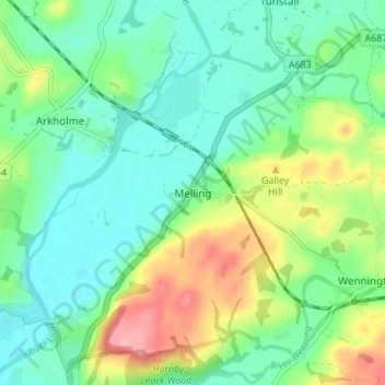 Mappa topografica Melling, altitudine, rilievo