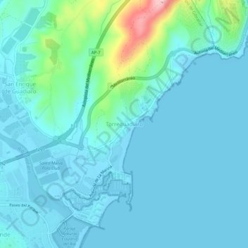 Mappa topografica Torreguadiaro, altitudine, rilievo