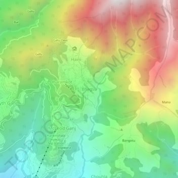Mappa topografica Bhagsu, altitudine, rilievo