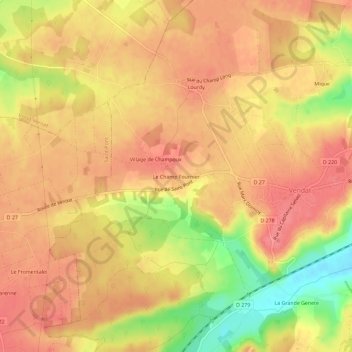 Mappa topografica Le Champ Fournier, altitudine, rilievo