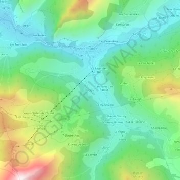 Mappa topografica Frogy, altitudine, rilievo