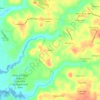 Mappa topografica Smoky, altitudine, rilievo