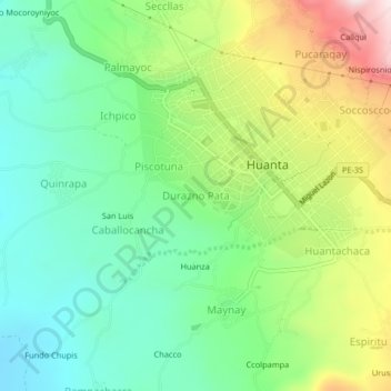 Mappa topografica Durazno Pata, altitudine, rilievo