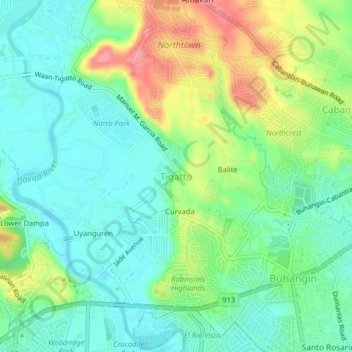 Mappa topografica Tigatto, altitudine, rilievo