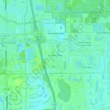 Mappa topografica Hunters Ridge, altitudine, rilievo