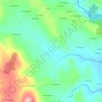 Mappa topografica Belesar, altitudine, rilievo