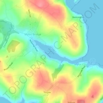Mappa topografica Mylor Creek, altitudine, rilievo