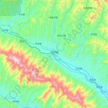 Mappa topografica 汉阴县, altitudine, rilievo