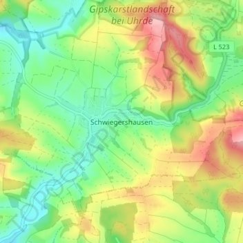 Mappa topografica Schwiegershausen, altitudine, rilievo