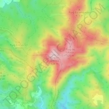 Mappa topografica Puig de la Mola, altitudine, rilievo