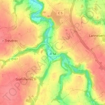 Mappa topografica Traou Goaziou, altitudine, rilievo