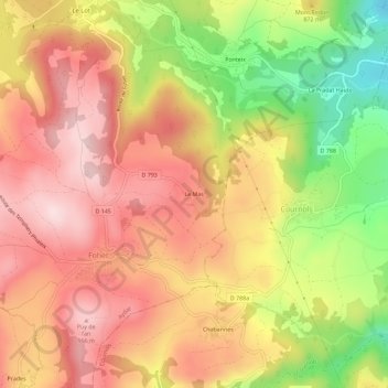 Mappa topografica Le Mas, altitudine, rilievo