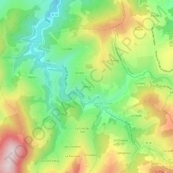 Mappa topografica Thezay, altitudine, rilievo