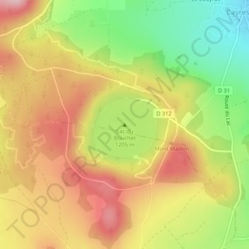 Mappa topografica Lac du Bouchet, altitudine, rilievo