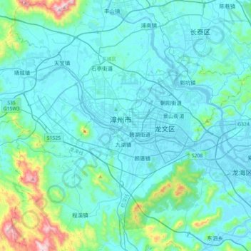 Mappa topografica 漳州市, altitudine, rilievo