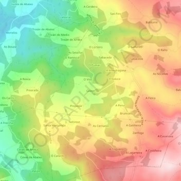 Mappa topografica Goexe, altitudine, rilievo