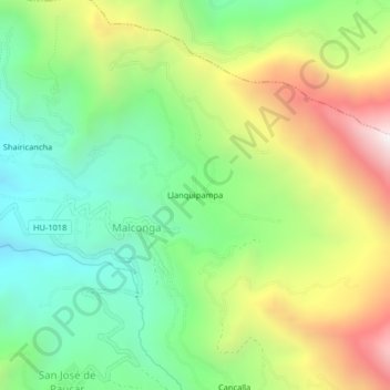 Mappa topografica Llanquipampa, altitudine, rilievo