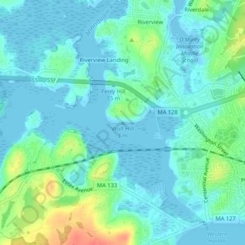 Mappa topografica Wolf Hill, altitudine, rilievo