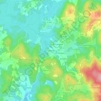 Mappa topografica Chabannes, altitudine, rilievo