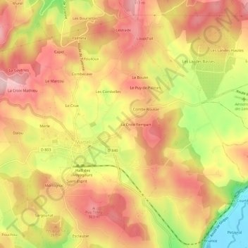 Mappa topografica Lasserre, altitudine, rilievo
