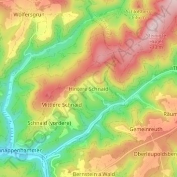 Mappa topografica Hintere Schnaid, altitudine, rilievo