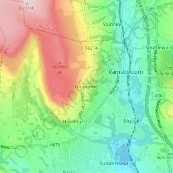 Mappa topografica Holcombe, altitudine, rilievo