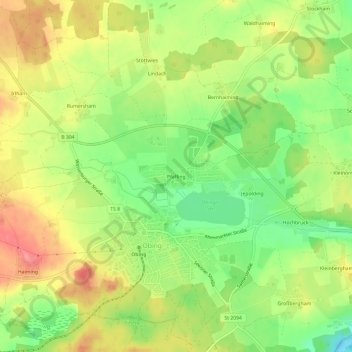 Mappa topografica Pfaffing, altitudine, rilievo