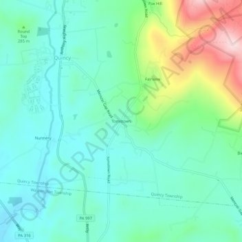 Mappa topografica Tomstown, altitudine, rilievo